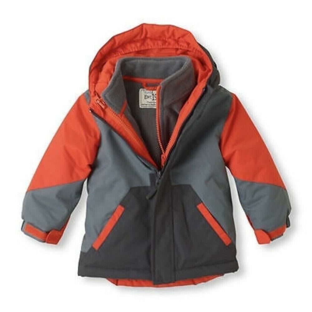 The Children's Place Boy's Orange Gray 3-IN-1 Jacket Hooded Fleece Coat Warm 2T